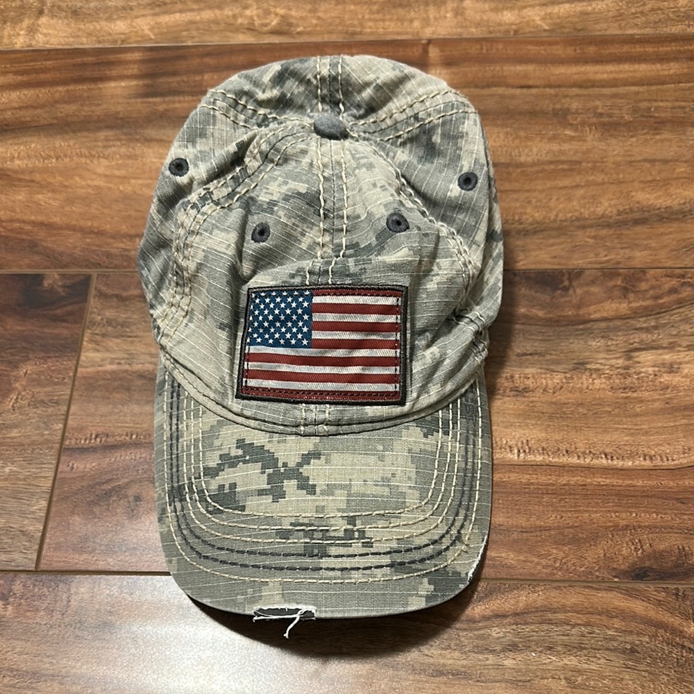 Camouflage Cap with American Flag Patch
